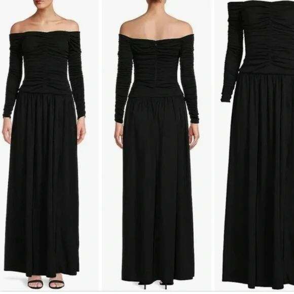 TANYA TAYLOR Marla Ruched Maxi Fit and Flare Dress Black Size 10 - Picture 3 of 4